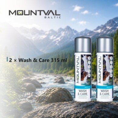 Mazgāšanas līdzeklis membrānas un tehniskajam apģērbam Mountval Wash & Care, 2 × 315 ml Mazgāšanas līdzeklis membrānas un tehniskajam apģērbam Mountval Wash & Care, 2 × 315 ml